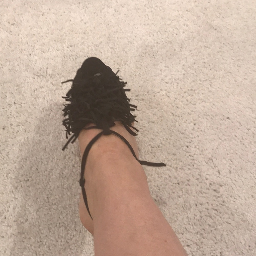 Christian Louboitin new black suede fringe heel - Picture 6 of 7